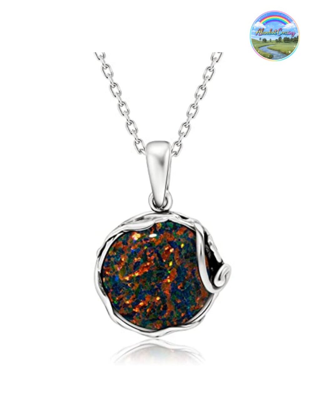 Sterling Silver Pendant Necklace Black Opal Women 925